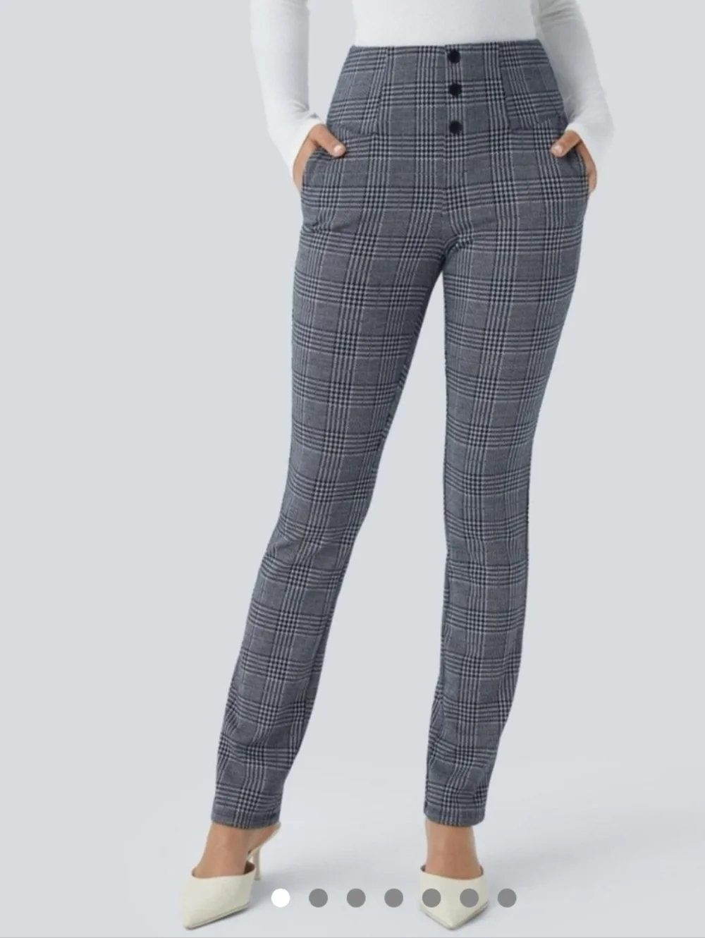 Halara Flex High Waist Skinny Houndstooth Plaid Work Pants Career Gray Sz M